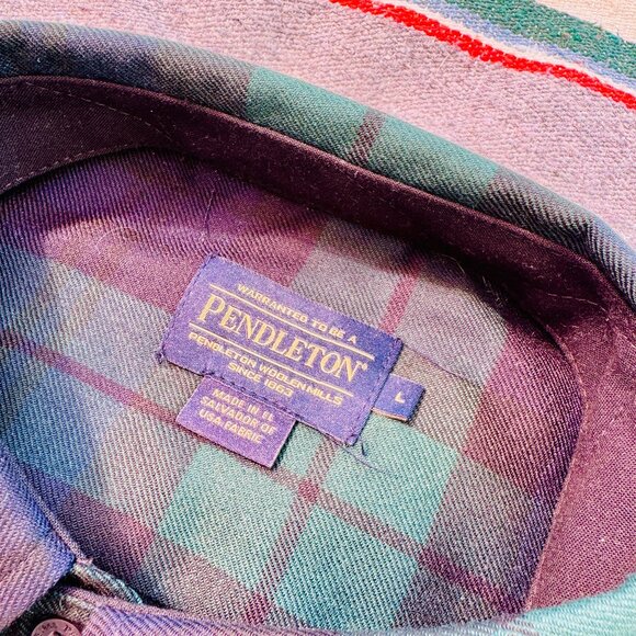 NWT Pendleton Mens Limited USA Plaid Merino Wool Lodge Shirt Large Black Watch - Picture 7 of 8